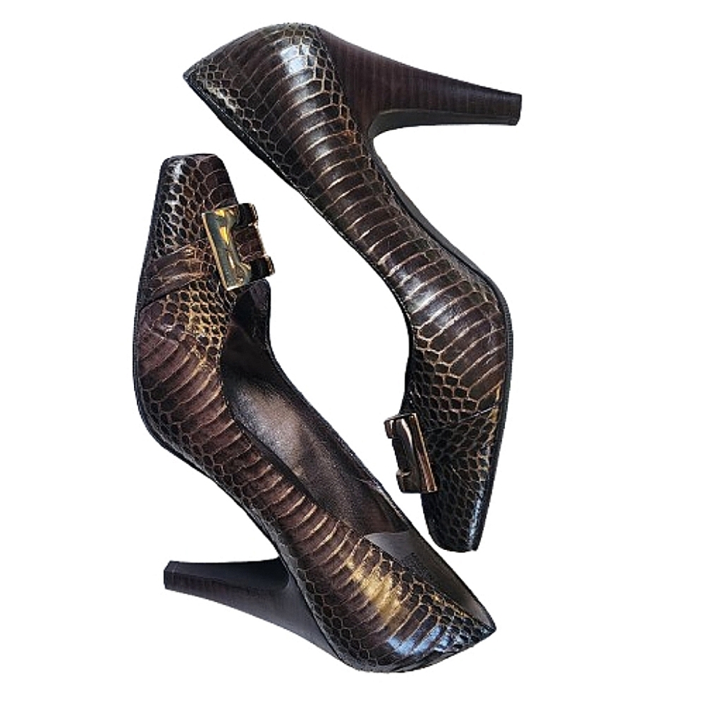 Womens 8.5 INC International Co. Brown  Dawn Leather Stacked Spiked Heel Pumps